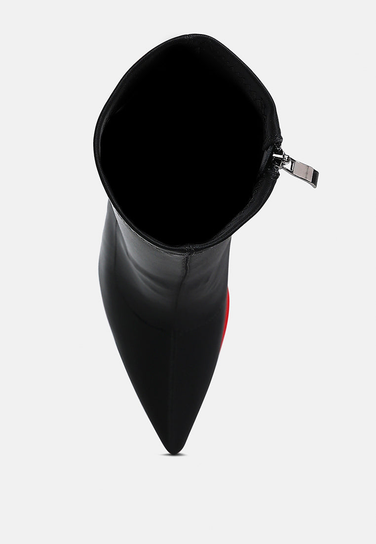 women contrasting platform detail sock boots#color_black-red