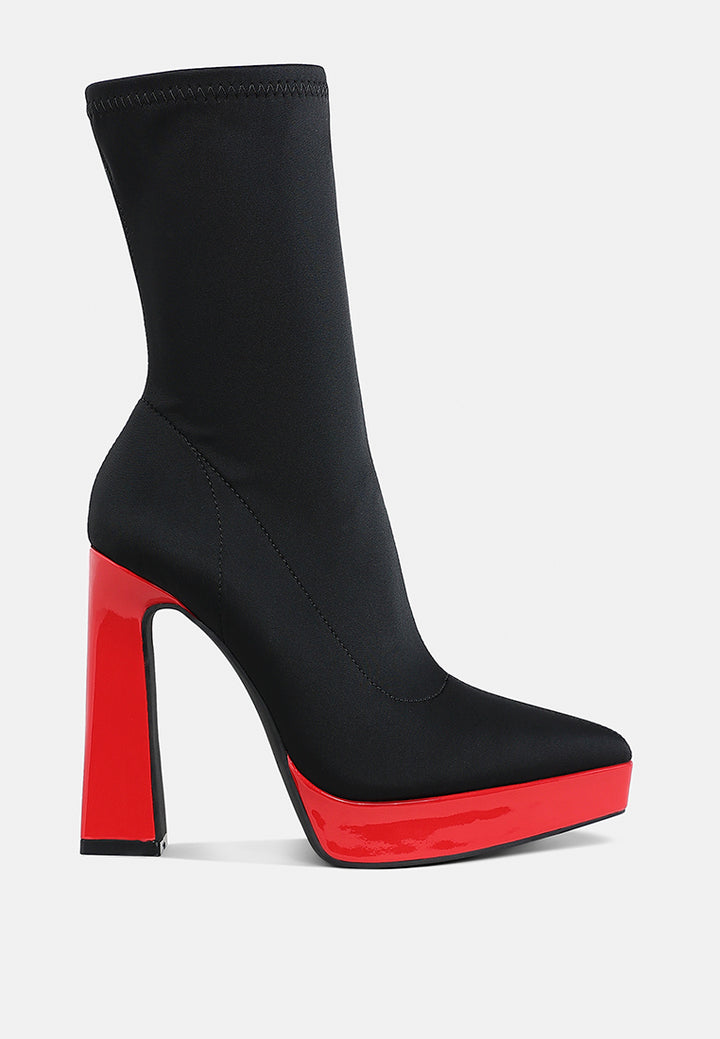 women contrasting platform detail sock boots#color_black-red#color_black-red