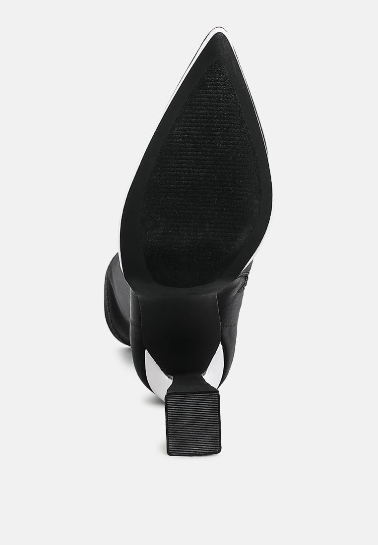 women contrasting platform detail sock boots#color_black-white