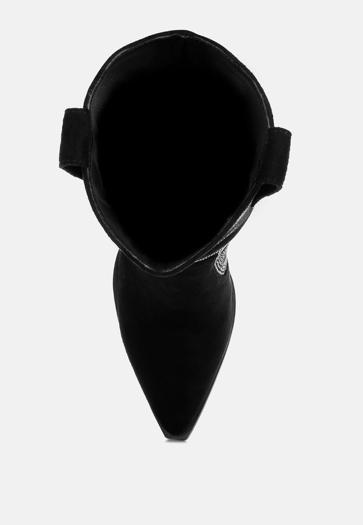 women embellished rhinestones calf boots#color_black