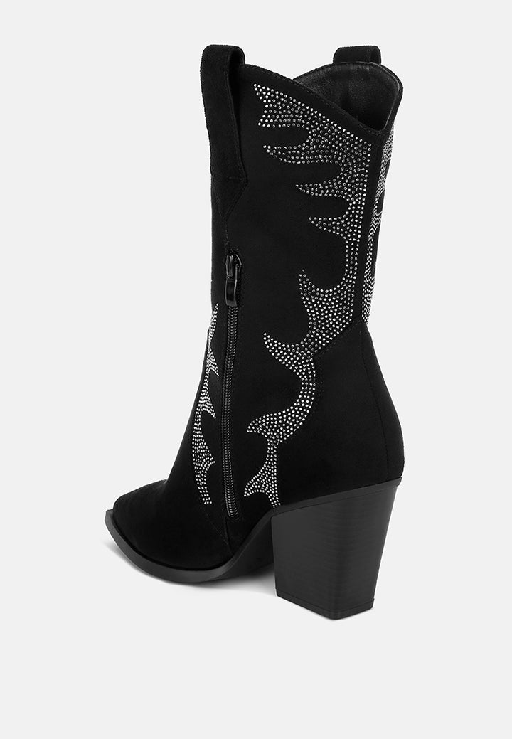women embellished rhinestones calf boots#color_black