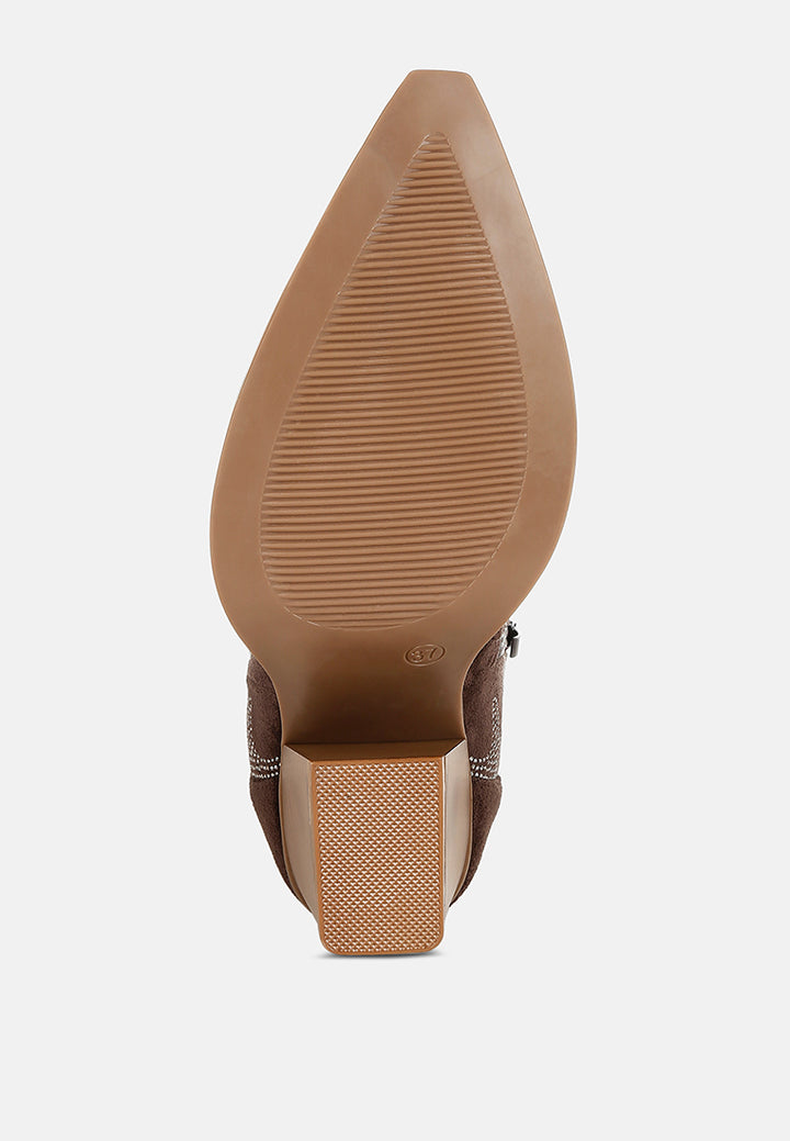 women embellished rhinestones calf boots#color_brown