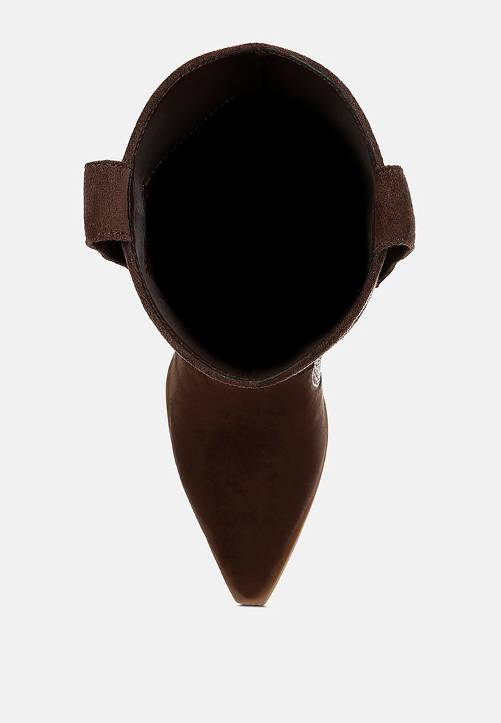 women embellished rhinestones calf boots#color_brown