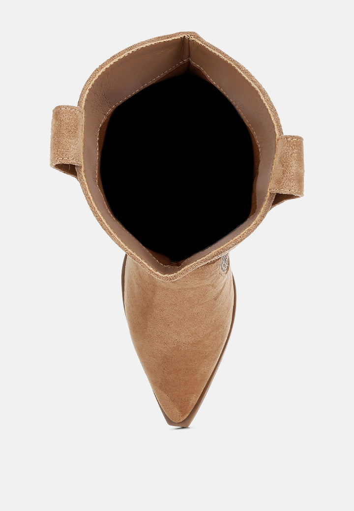 women embellished rhinestones calf boots#color_camel