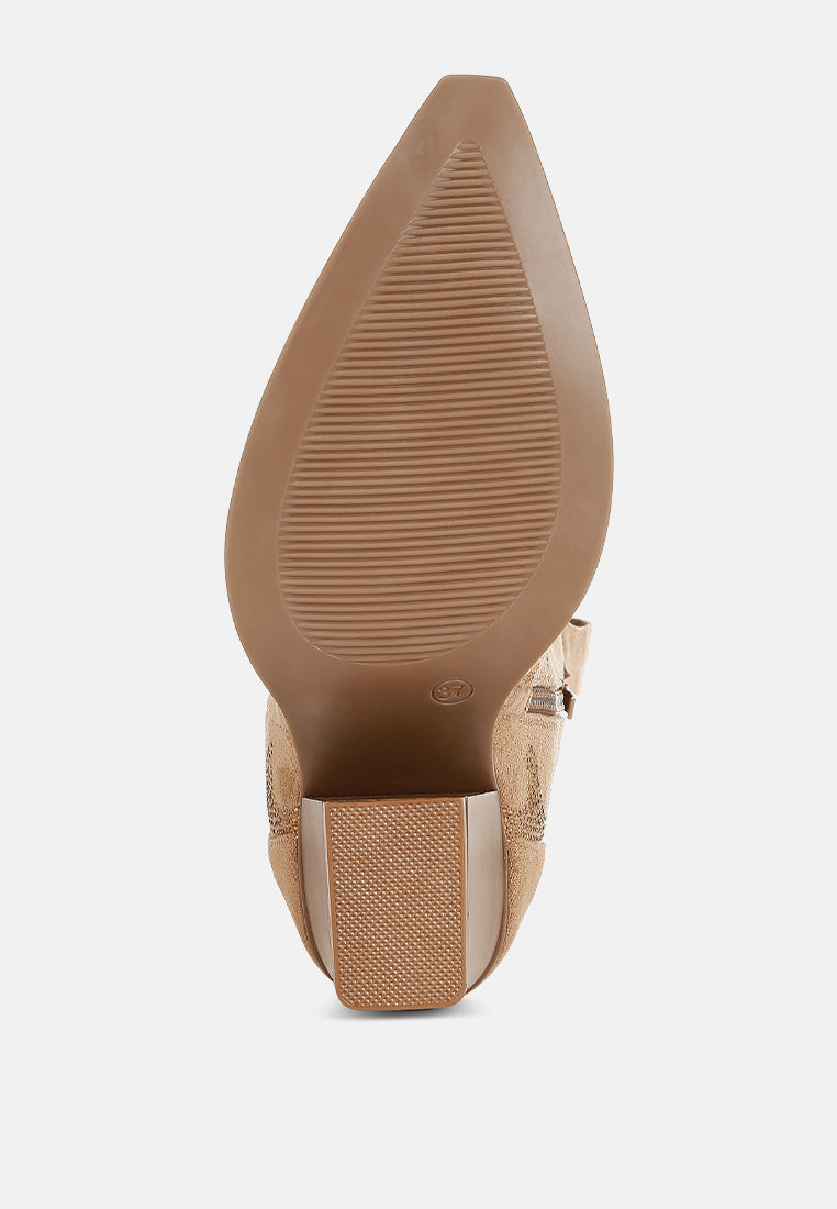 women embellished rhinestones calf boots#color_camel