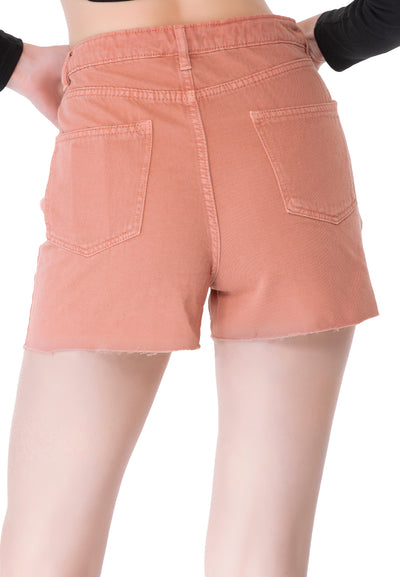 Coral Raw Hem Denim Shorts
