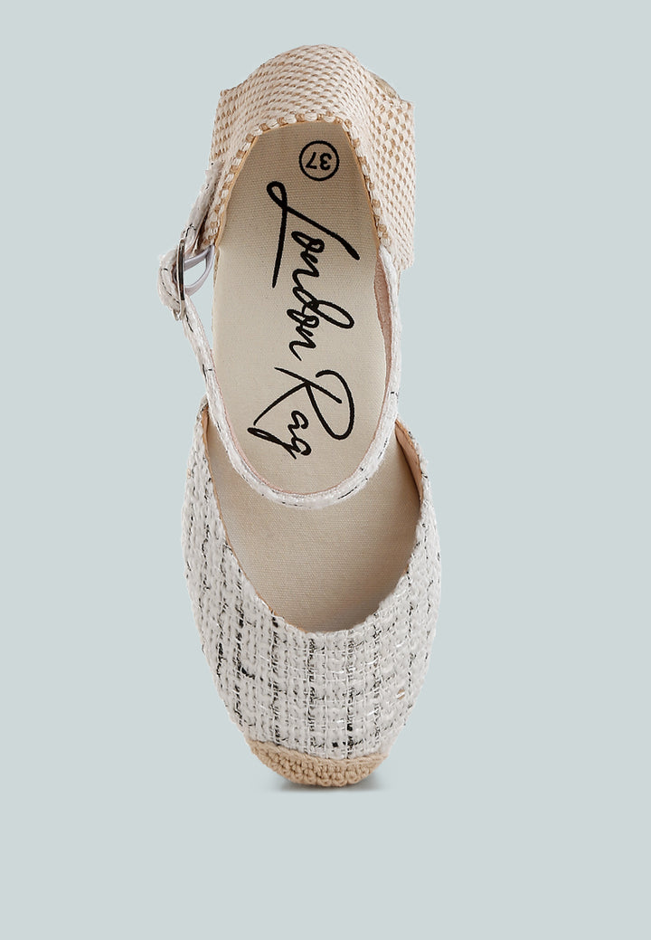 women tweed round toe woven wedges#color_white