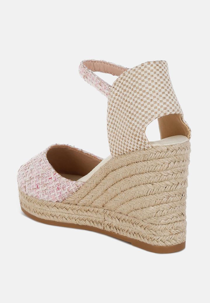 women tweed round toe woven wedges#color_pink
