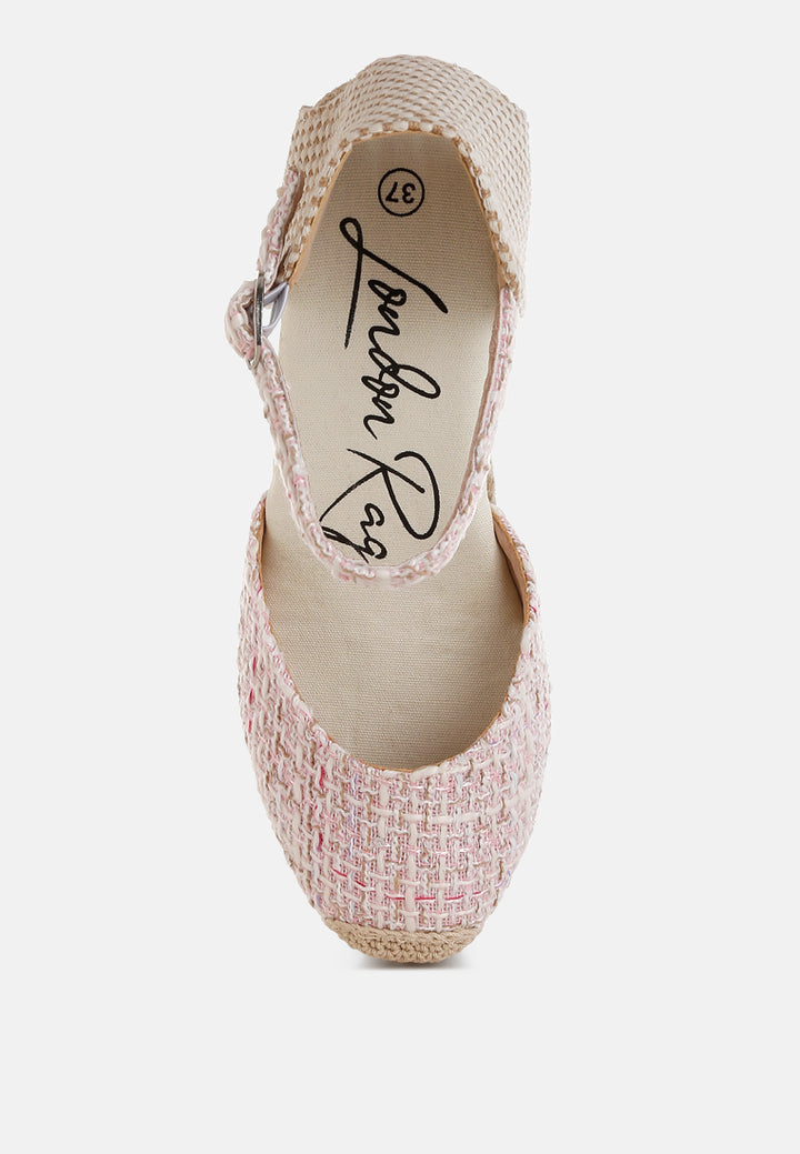 women tweed round toe woven wedges#color_pink