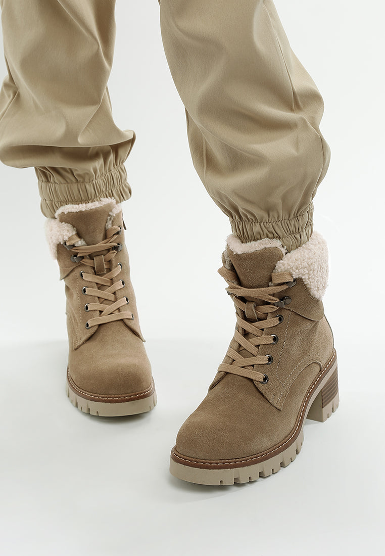 women fur collar chunky ankle boots#color_beige