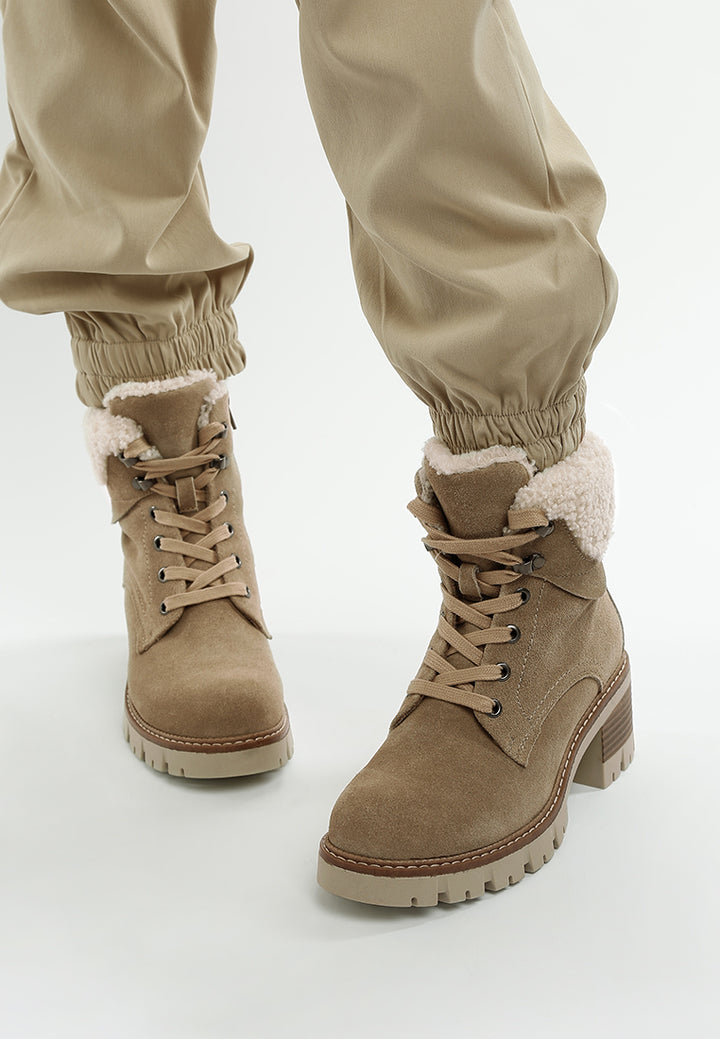 women fur collar chunky ankle boots#color_beige