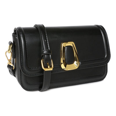 classic gold buckle sling bag#color_black