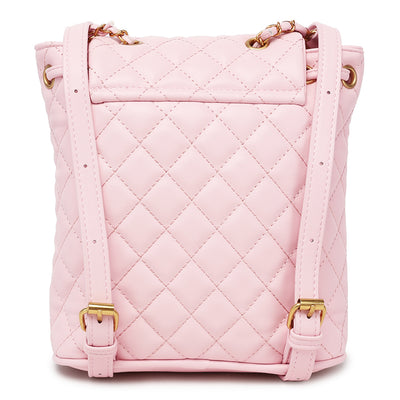 faux leather bucket backpack#color_pink