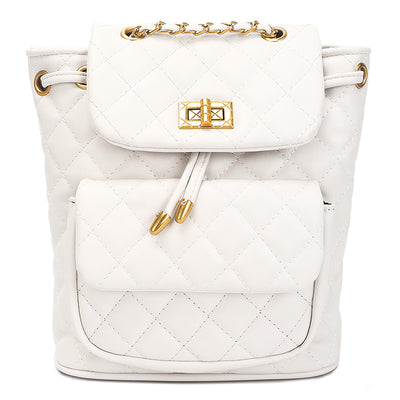faux leather bucket backpack#color_white