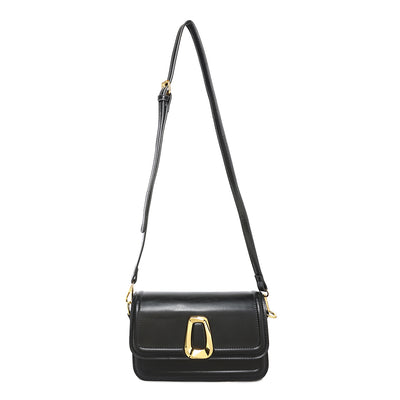 classic gold buckle sling bag#color_black