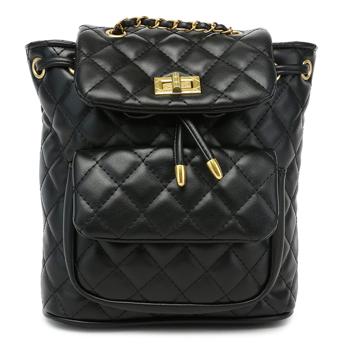 faux leather bucket backpack#color_black