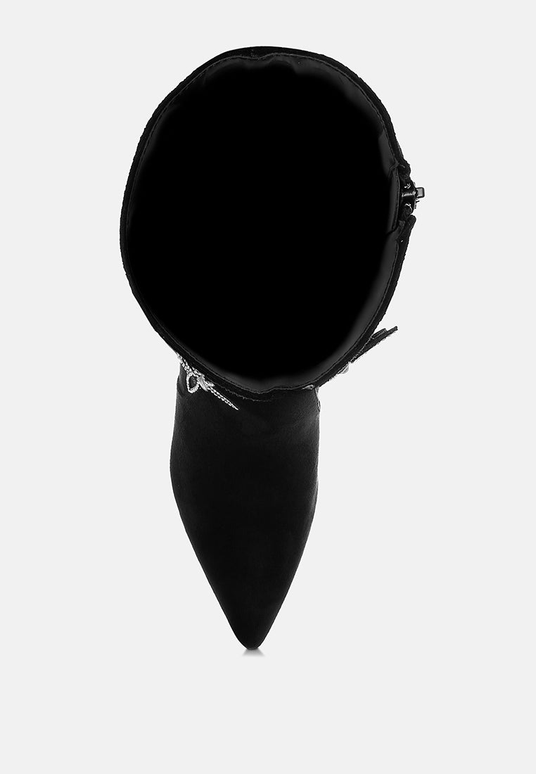 women rhinestone brooch wrap-around boots#color_black