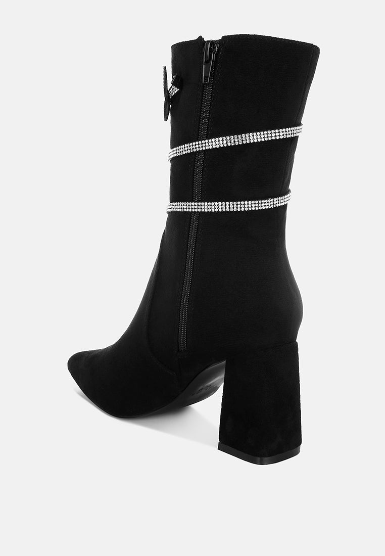 women rhinestone brooch wrap-around boots#color_black