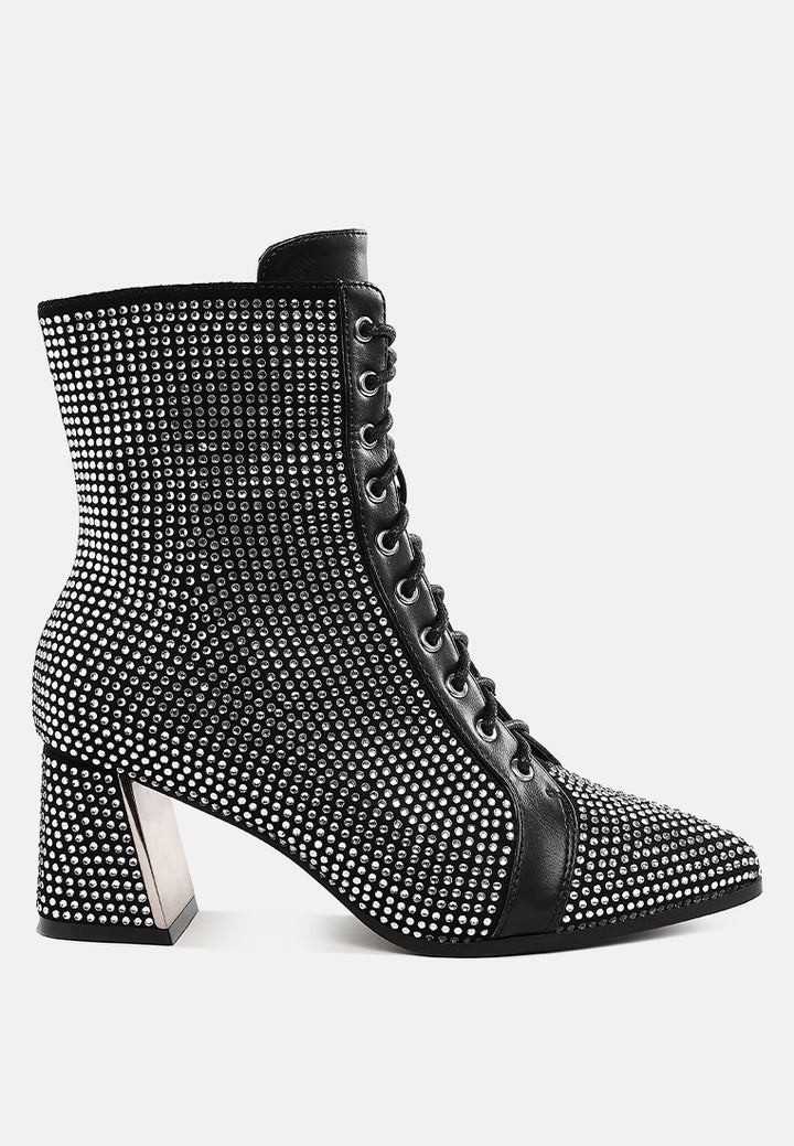 women rhinestone embellished ankle boots#color_black
