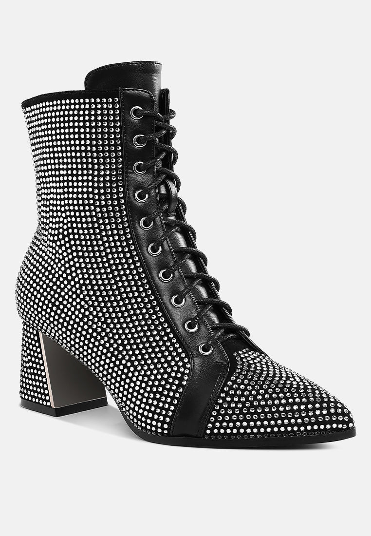women rhinestone embellished ankle boots#color_black