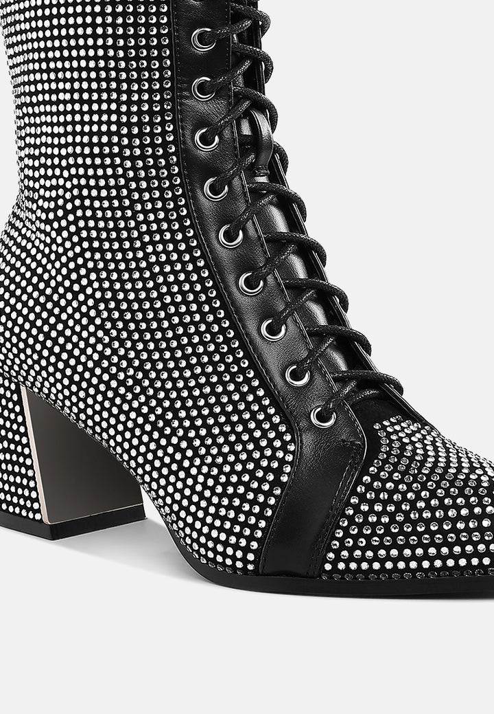 women rhinestone embellished ankle boots#color_black