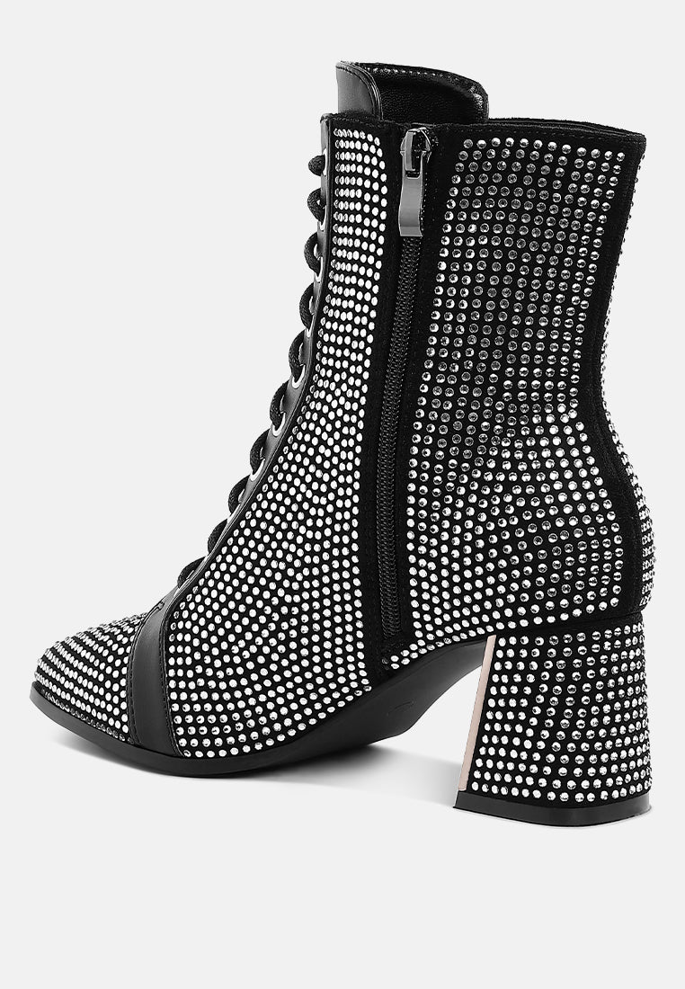 women rhinestone embellished ankle boots#color_black