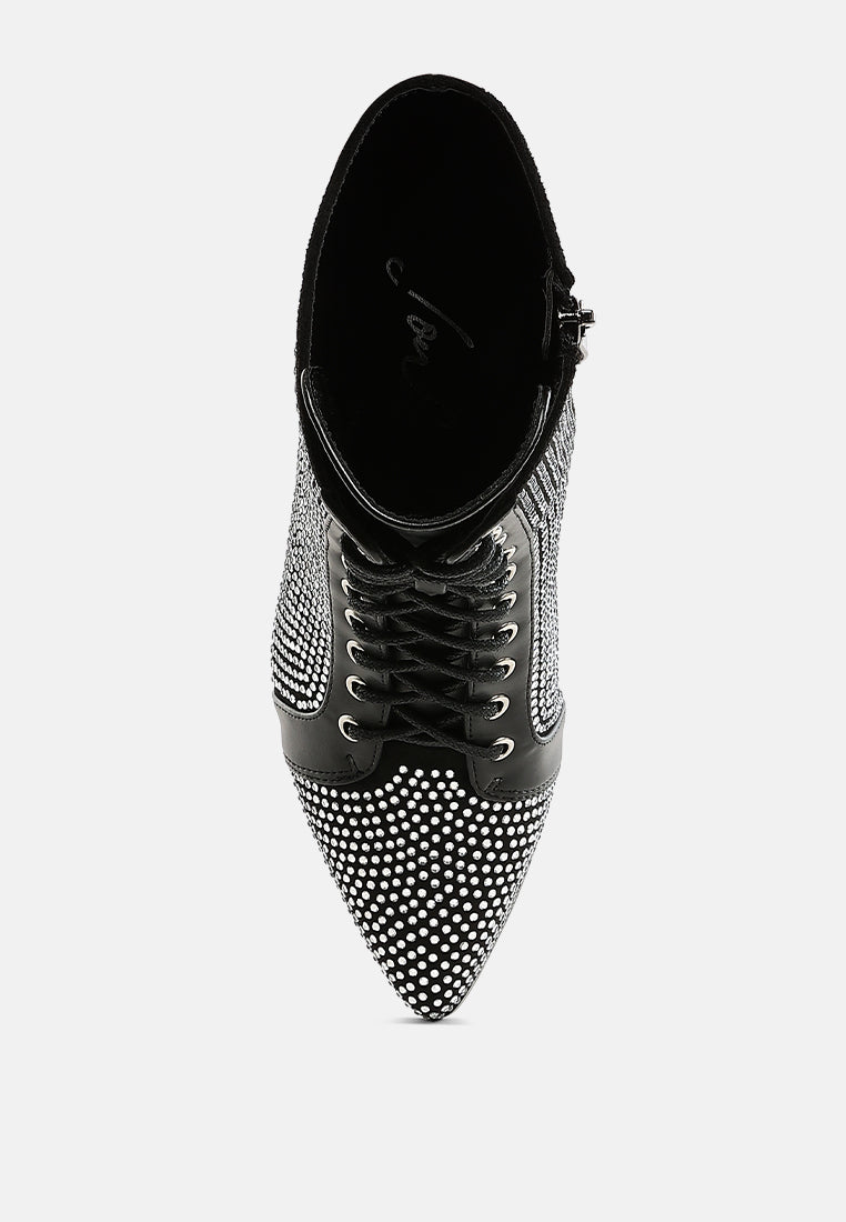 women rhinestone embellished ankle boots#color_black