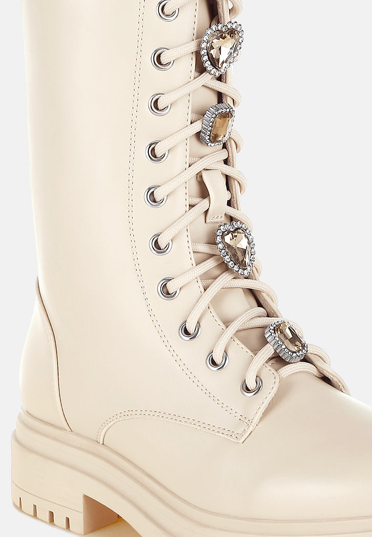 women rhinestone jewelled chunky boots#color_beige