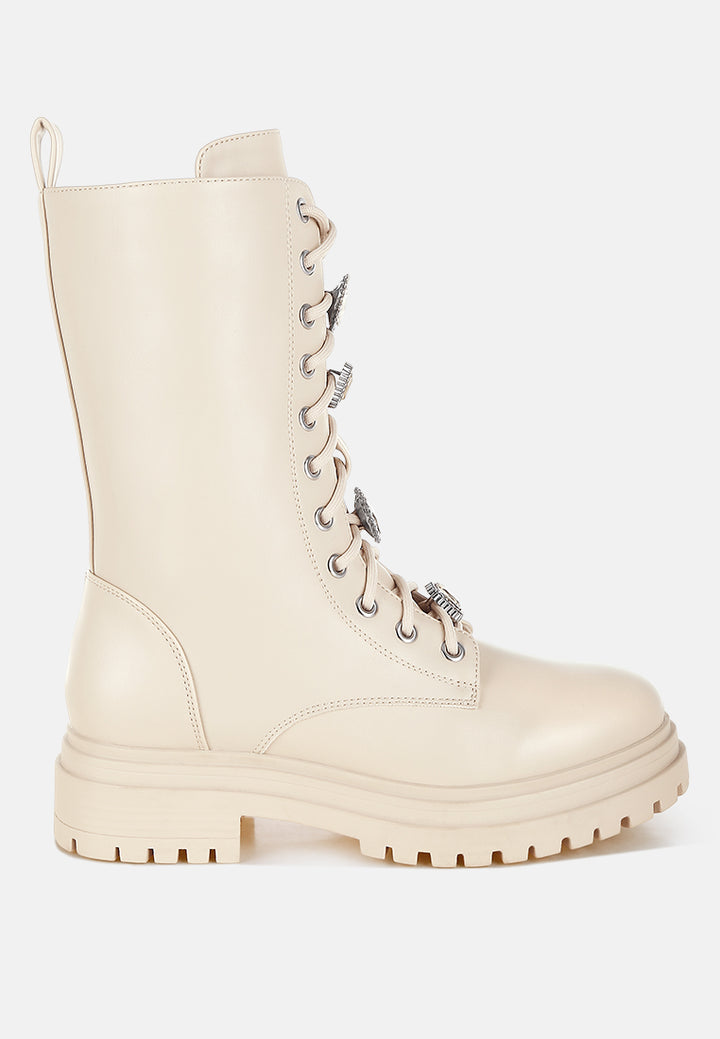 women rhinestone jewelled chunky boots#color_beige