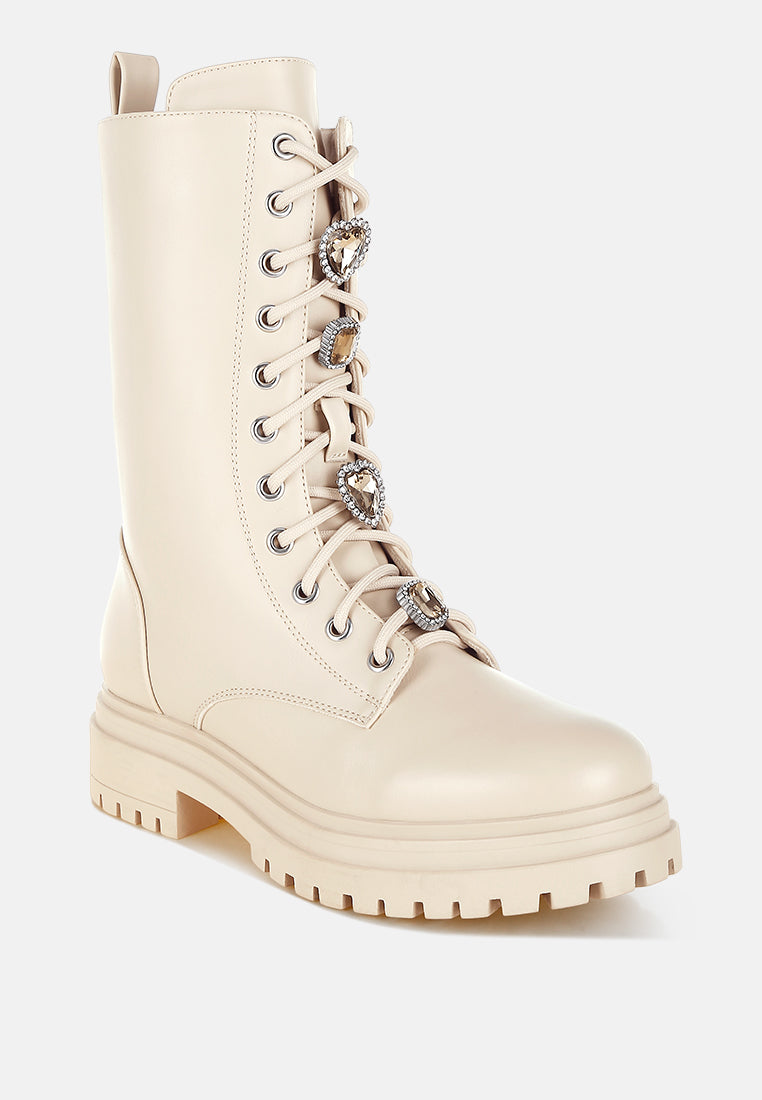 women rhinestone jewelled chunky boots#color_beige