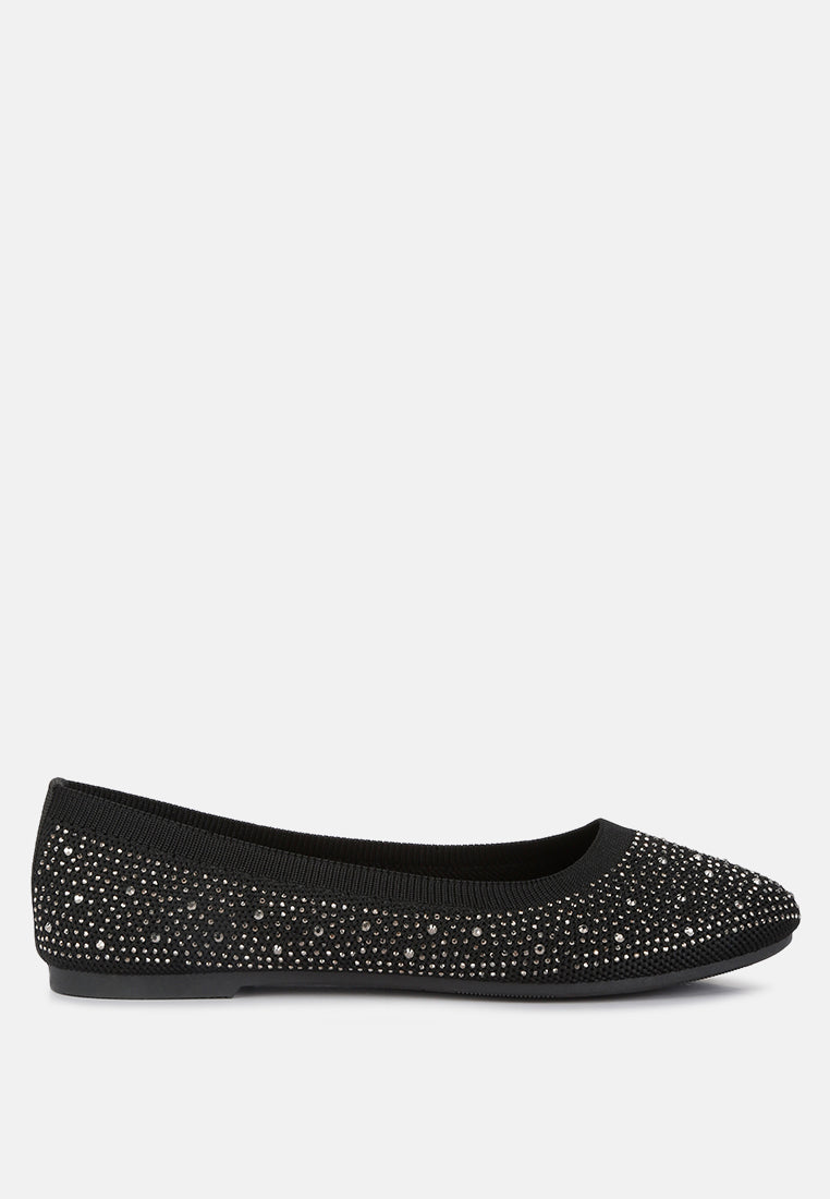 women rhinestones embellished ballet flats#color_black