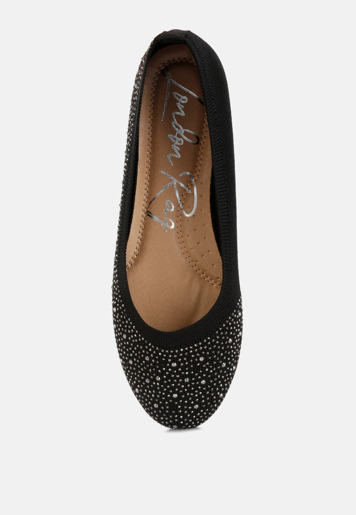 women rhinestones embellished ballet flats#color_black