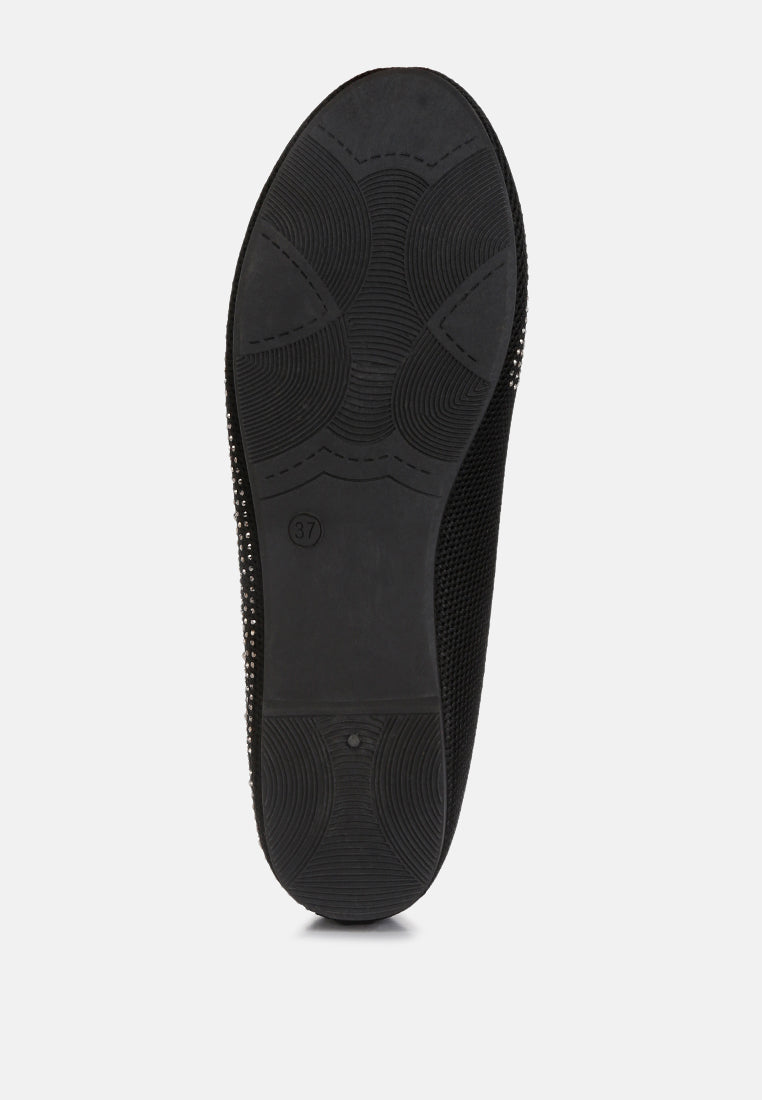 women rhinestones embellished ballet flats#color_black