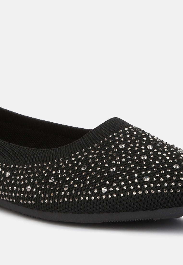 women rhinestones embellished ballet flats#color_black