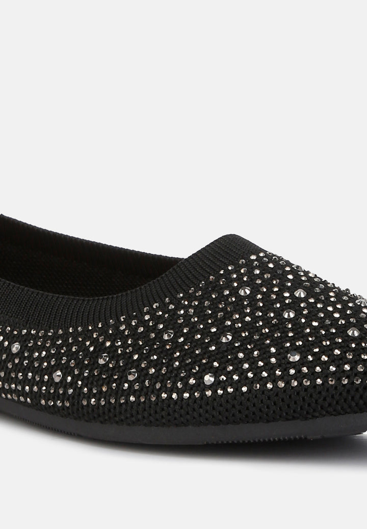 women rhinestones embellished ballet flats#color_black