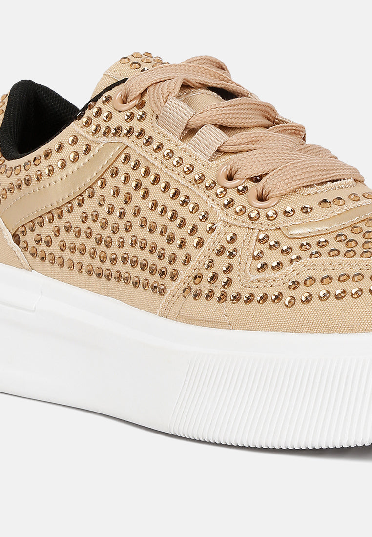 women embellished chunky sole sneakers#color_beige