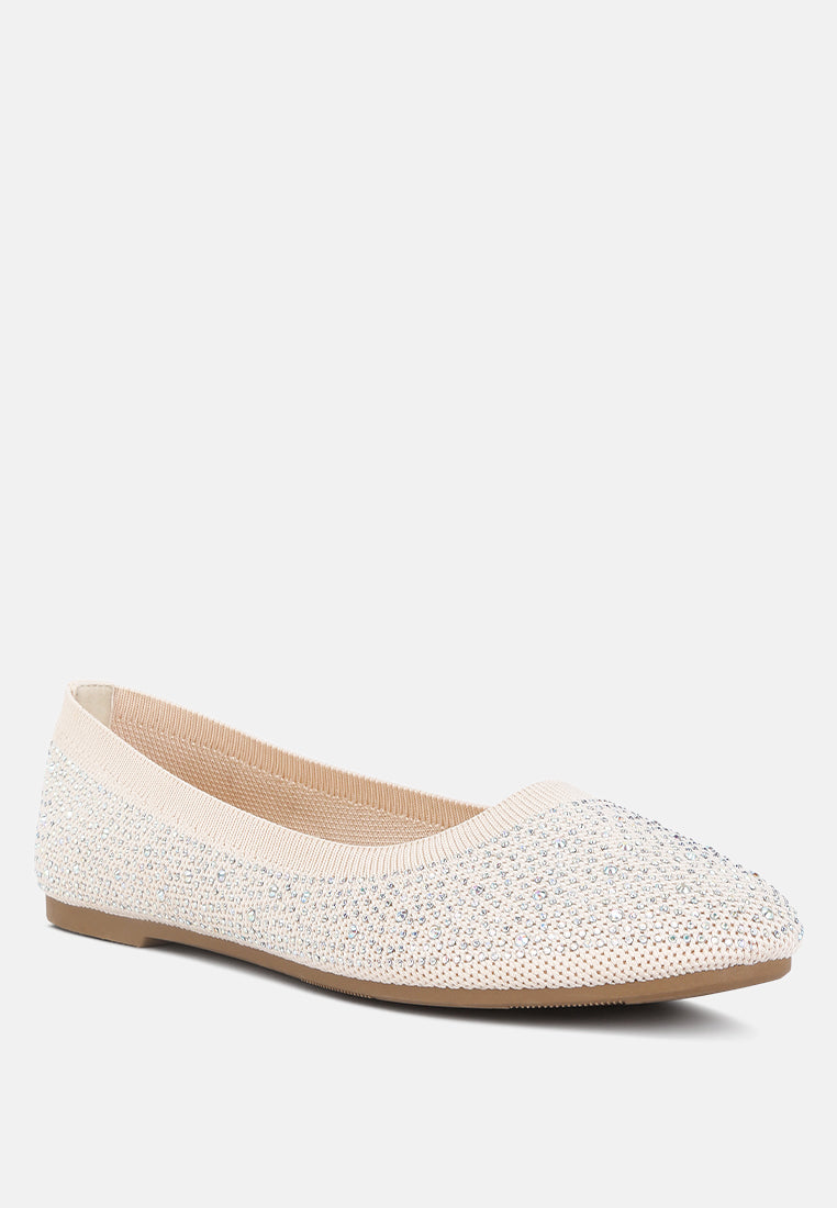 women rhinestones embellished ballet flats#color_beige