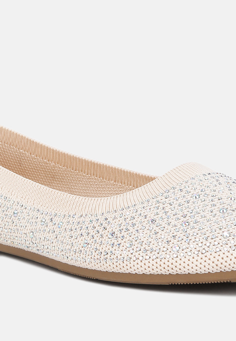 women rhinestones embellished ballet flats#color_beige