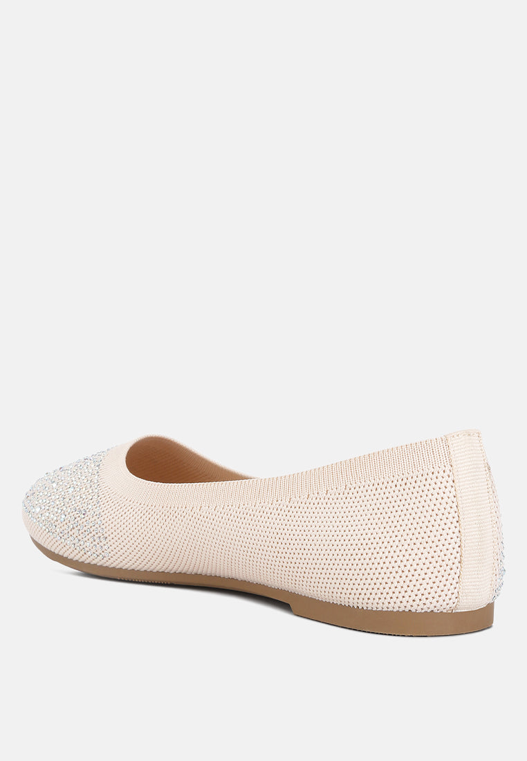 women rhinestones embellished ballet flats#color_beige