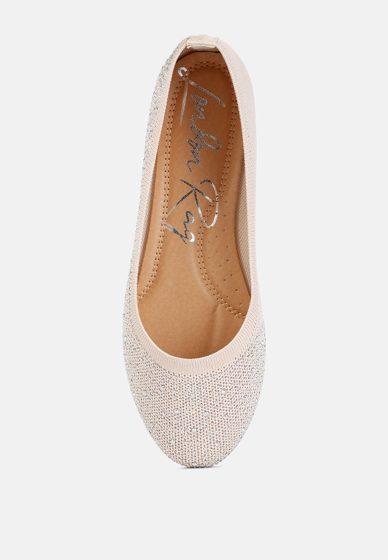 women rhinestones embellished ballet flats#color_beige