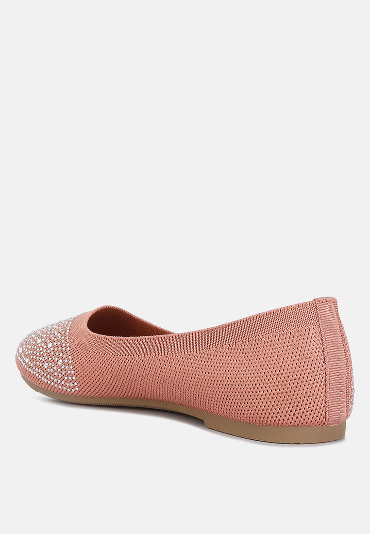 women rhinestones embellished ballet flats#color_pink