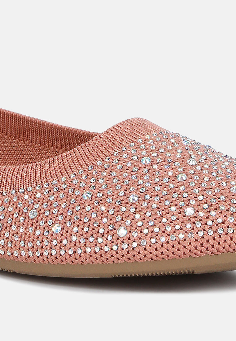 women rhinestones embellished ballet flats#color_pink