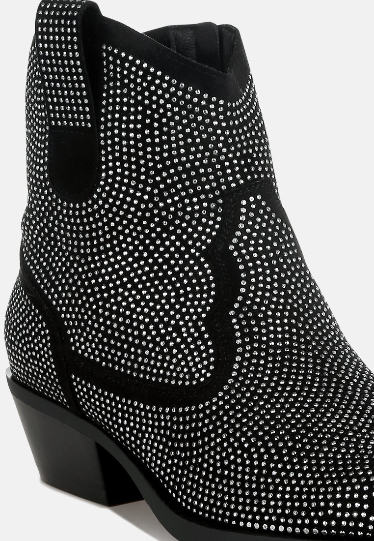women embellished rhinestones cowboy boots#color_black
