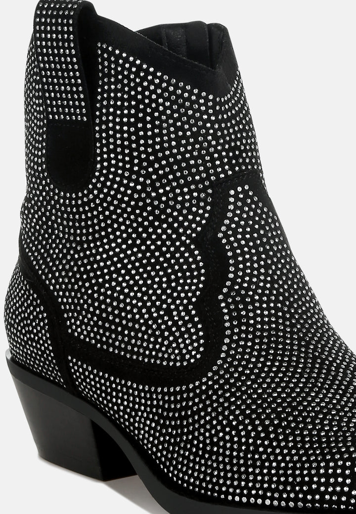 women embellished rhinestones cowboy boots#color_black