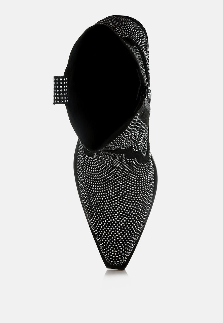 women embellished rhinestones cowboy boots#color_black