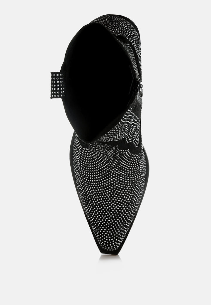 women embellished rhinestones cowboy boots#color_black