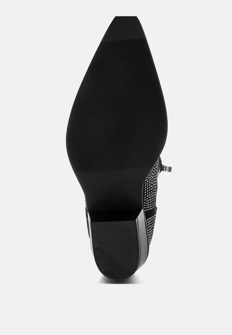 women embellished rhinestones cowboy boots#color_black