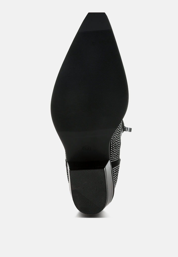 women embellished rhinestones cowboy boots#color_black