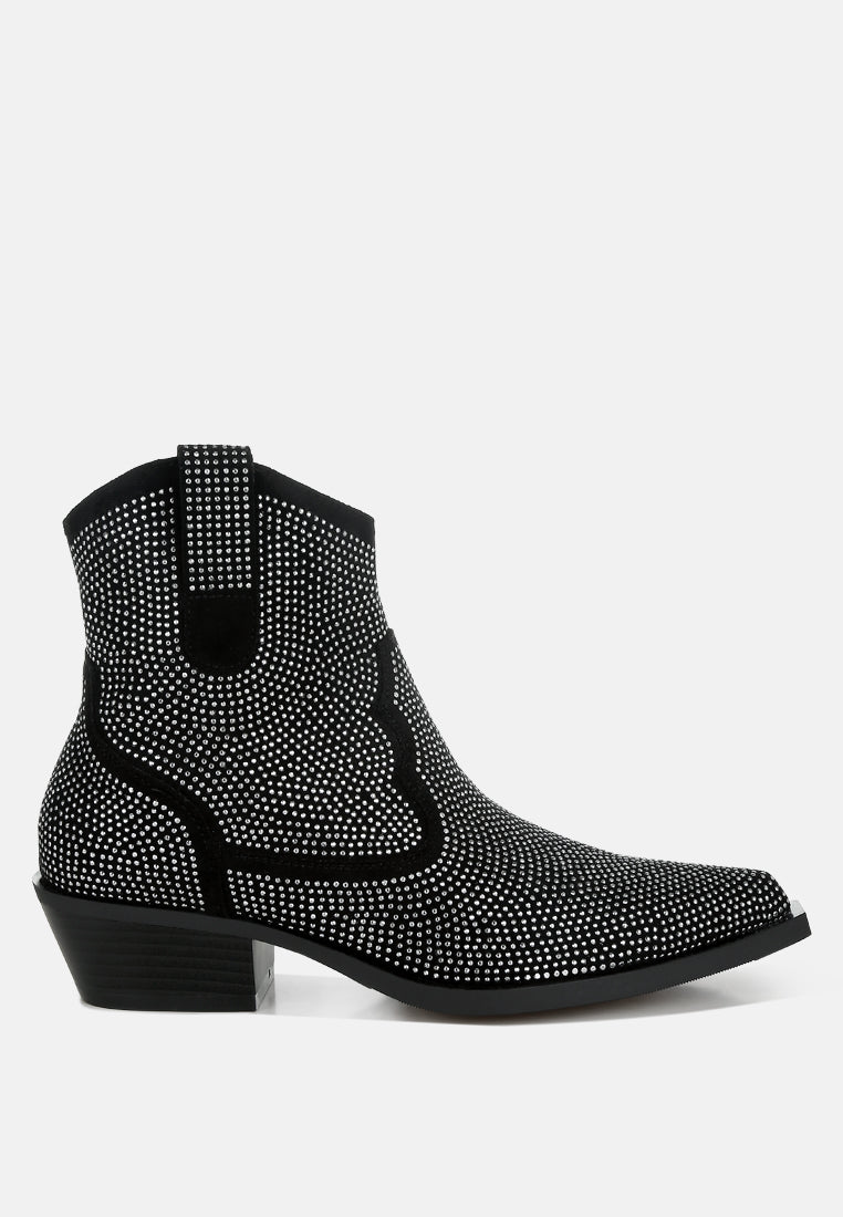 women embellished rhinestones cowboy boots#color_black