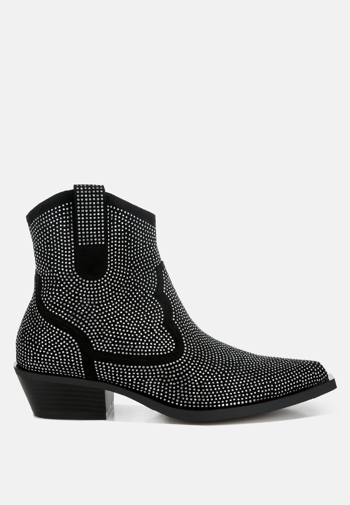 women embellished rhinestones cowboy boots#color_black